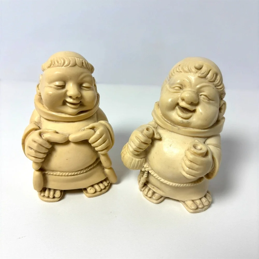 Vintage Gino Ruggeri Alabaster Monk Set‎ of 2 Jolly Friar Resin Figurines